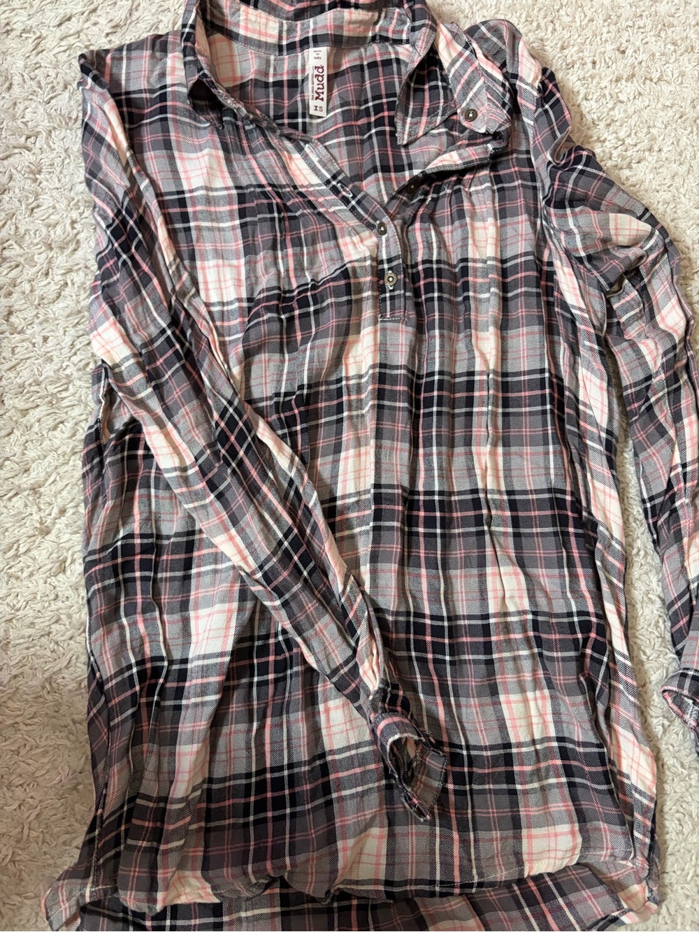 Mudd Pink and Black Plaid Button-Down Shirt